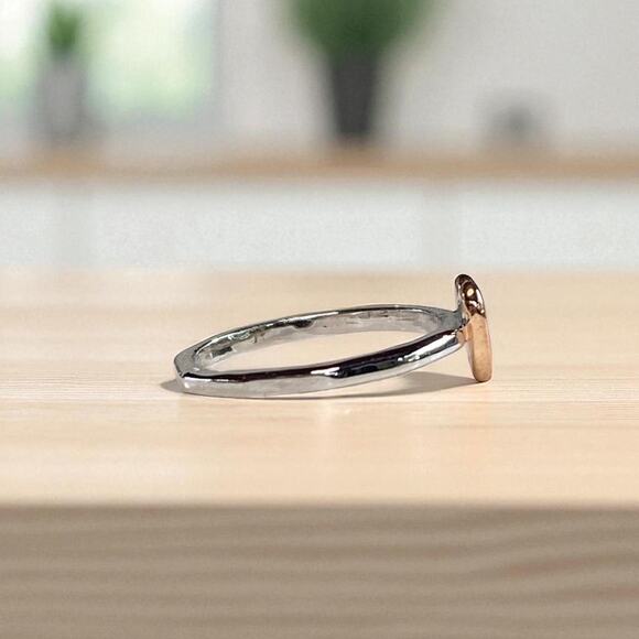 Minimalist Rose Gold/ Silver Heart Ring Size 5.5 - Picture 5 of 8
